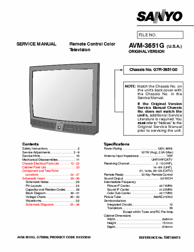 Sanyo AVM3651G SANYO AVM3651G